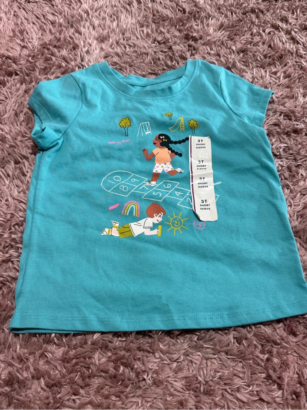Cat & Jack Turquoise Short Sleeve Kids Tee with Playful Hopscotch Graphic